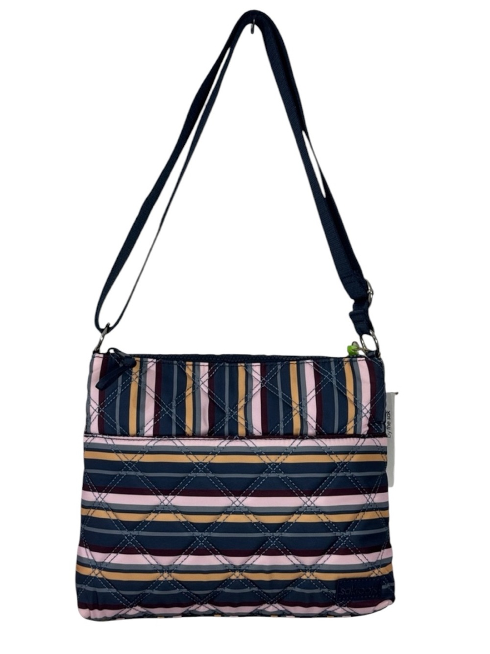 Sakroots Willow Quilted Stripe Crossbody — Navy, Pink, Gray, Burgundy, Yellow